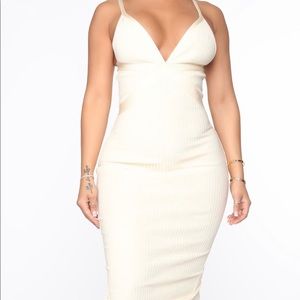 Fashion Nova Cream Bandage Midi Dress